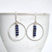 Boho - Silver Hoops with Lapis Lazuli Dangle Earrings Bijou by SAM Sterling Silver