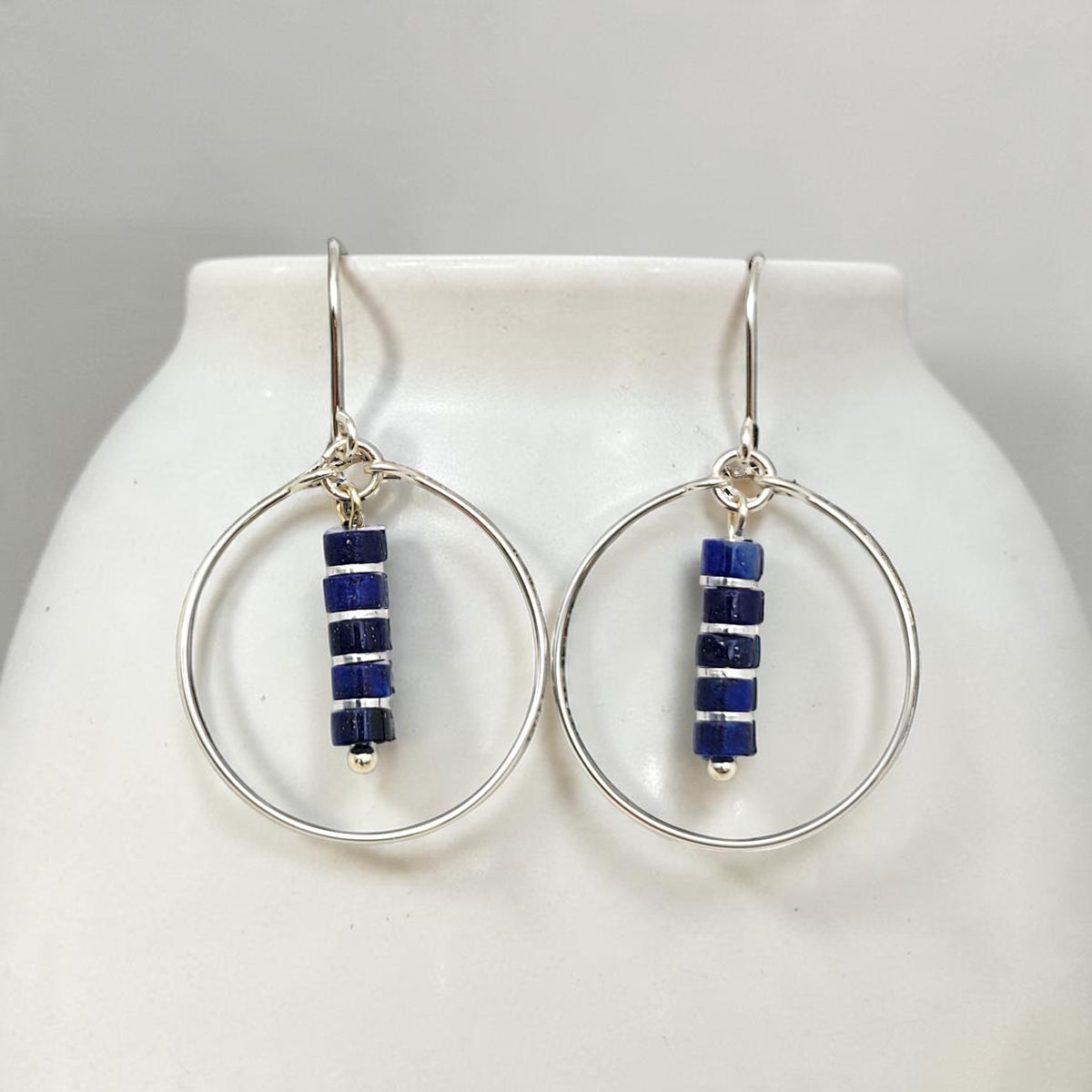 Boho - Silver Hoops with Lapis Lazuli Dangle