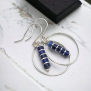 Boho - Silver Hoops with Lapis Lazuli Dangle Earrings Bijou by SAM   