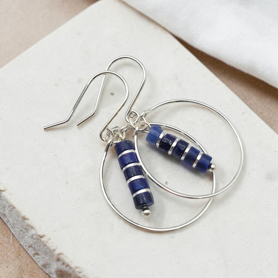 Boho - Silver Hoops with Lapis Lazuli Dangle