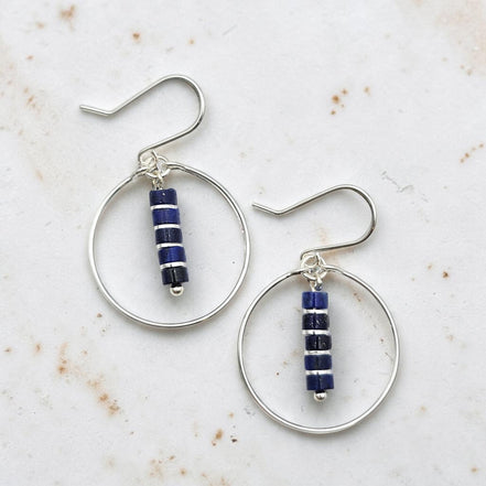 Boho - Silver Hoops with Lapis Lazuli Dangle