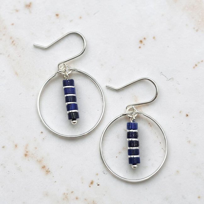 Boho - Silver Hoops with Lapis Lazuli Dangle