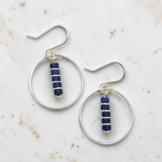 Boho - Silver Hoops with Lapis Lazuli Dangle