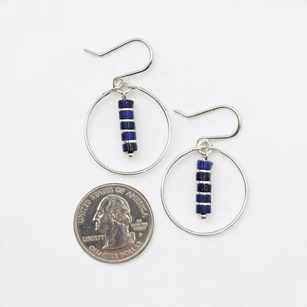 Boho - Silver Hoops with Lapis Lazuli Dangle