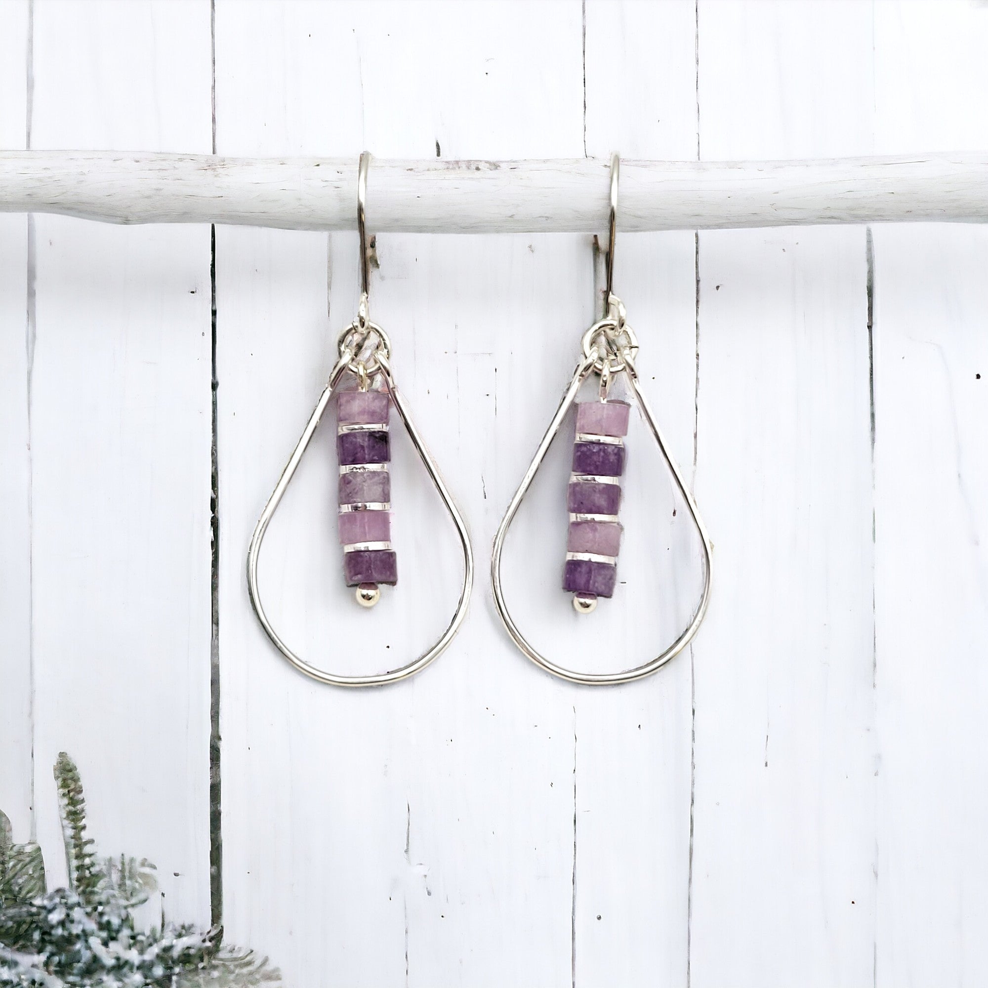 Lane - Silver with Amethyst Dangle Earrings Bijou by SAM   