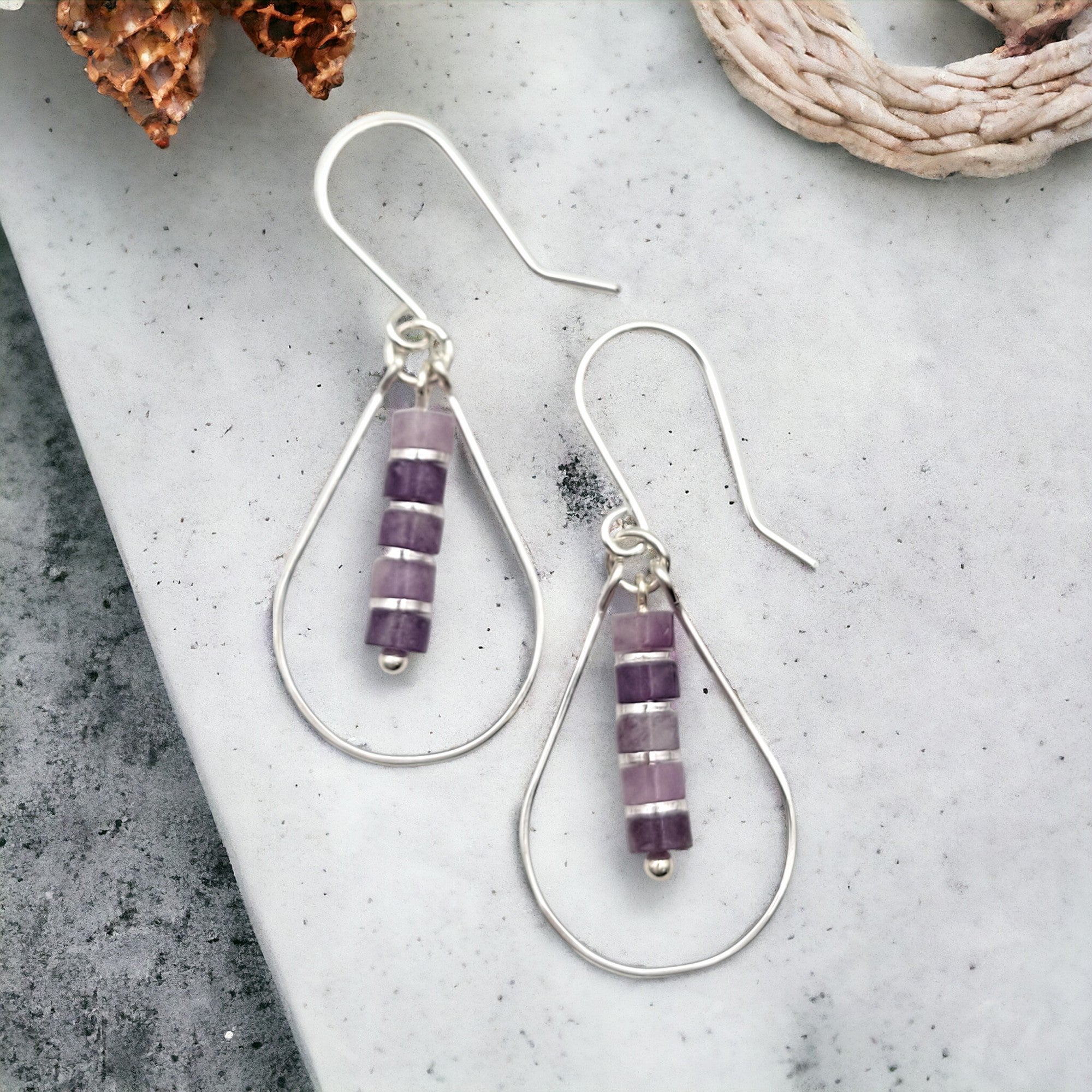 Lane - Silver with Amethyst Dangle Earrings Bijou by SAM   