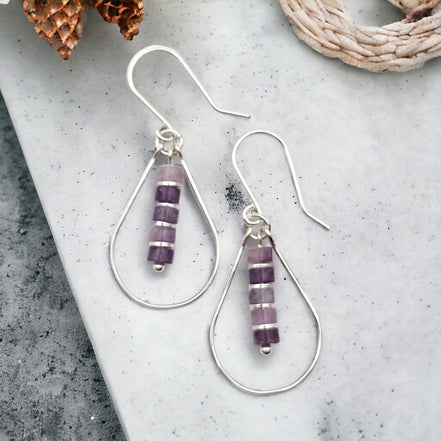 Lane - Silver with Amethyst Dangle Earrings Bijou by SAM   