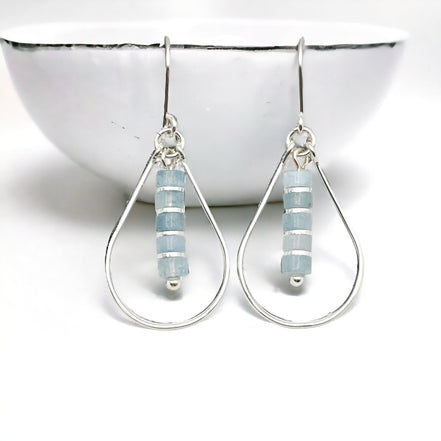 Lane - Silver with Aquamarine Earrings Bijou by SAM   