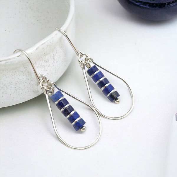 Lane - Silver with Lapis Lazuli Earrings Bijou by SAM   