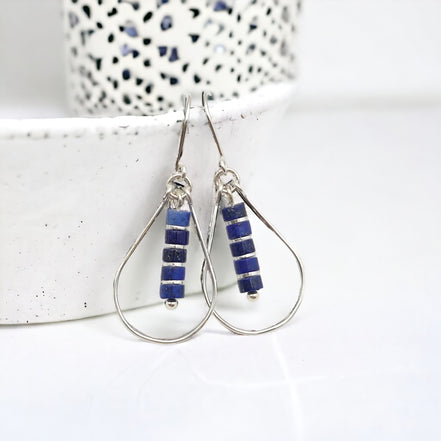 Lane - Silver with Lapis Lazuli Earrings Bijou by SAM   
