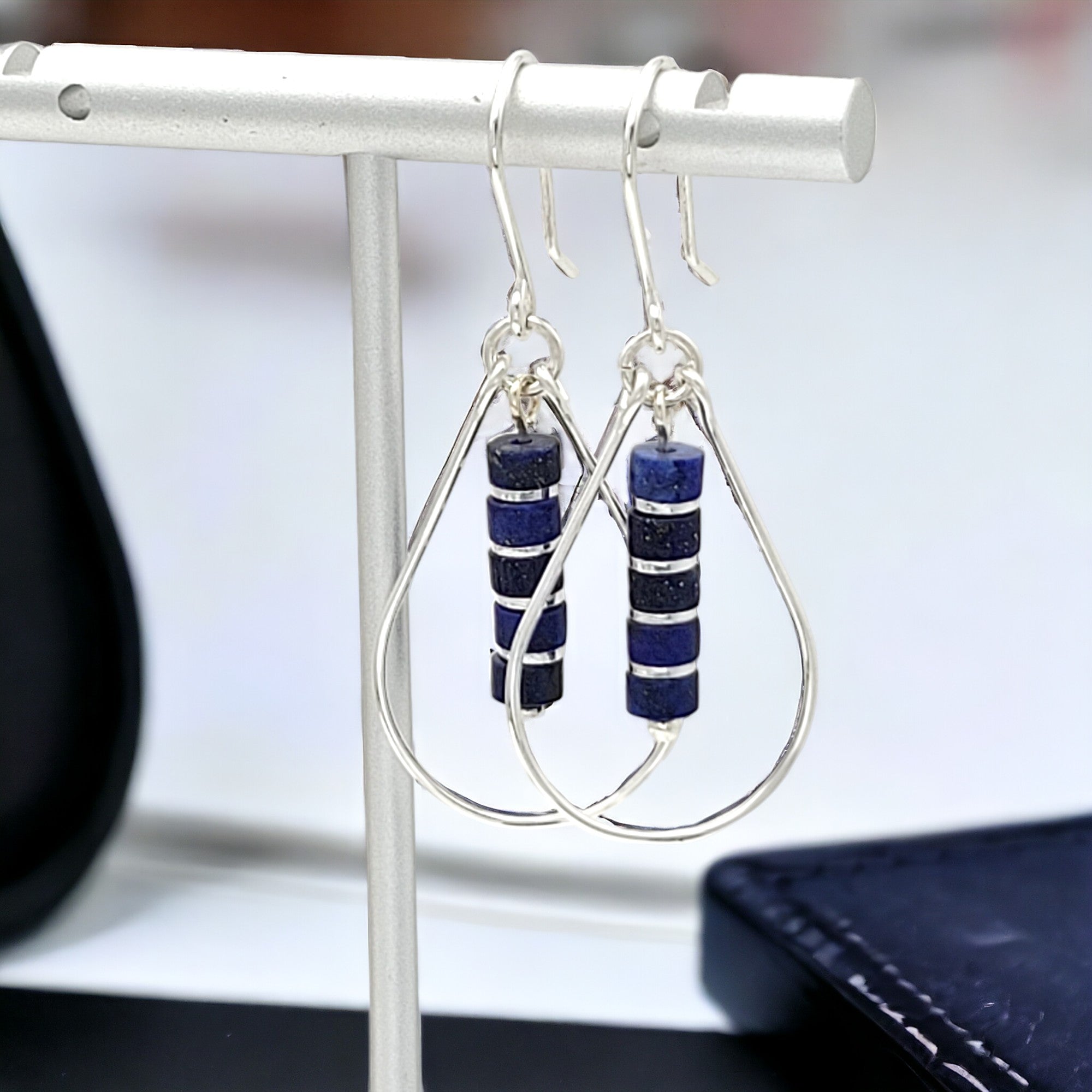 Lane - Silver with Lapis Lazuli Earrings Bijou by SAM   