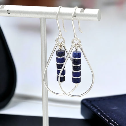 Lane - Silver with Lapis Lazuli Earrings Bijou by SAM   