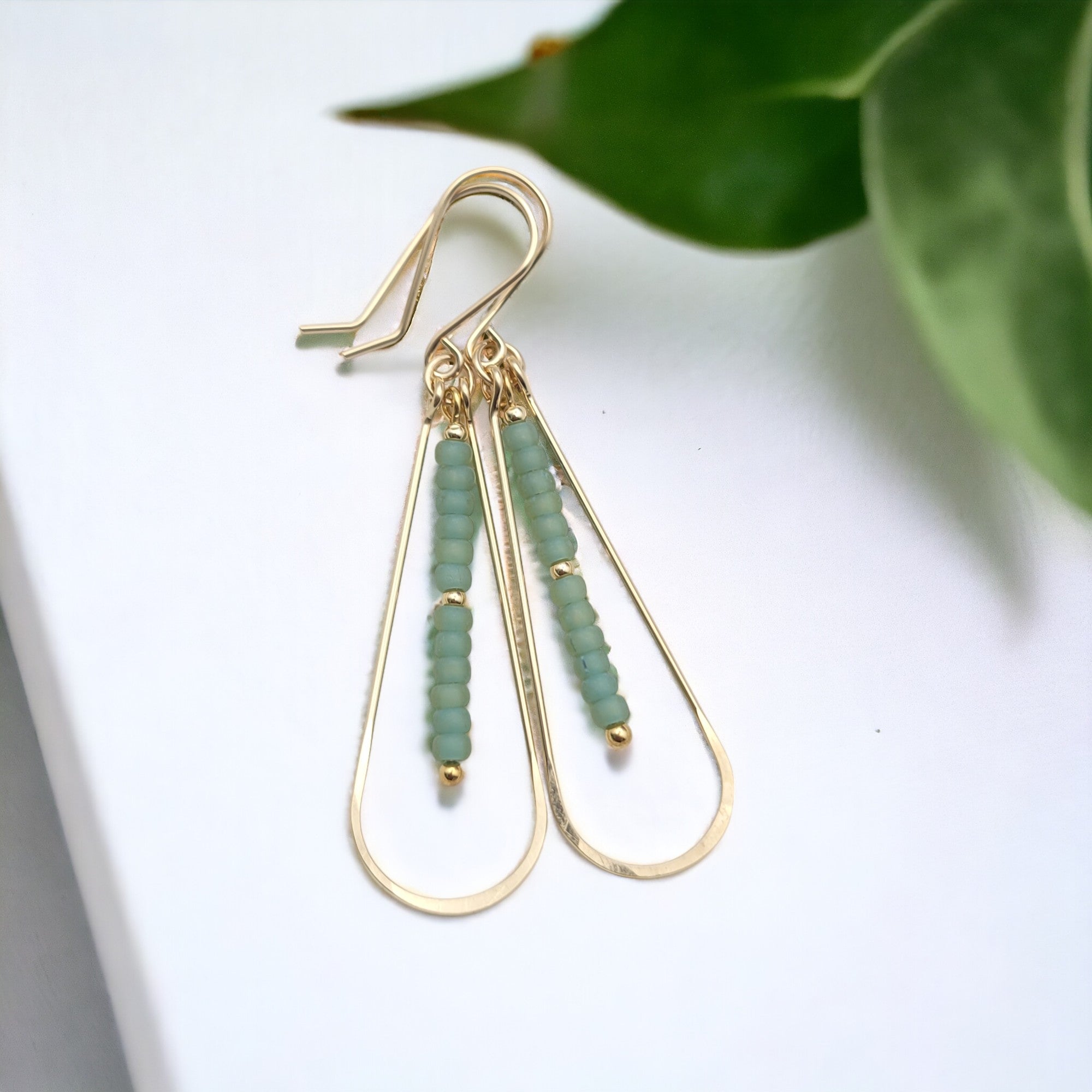 Harley - Gold & Sea Glass Hoops Earrings Bijou by SAM   