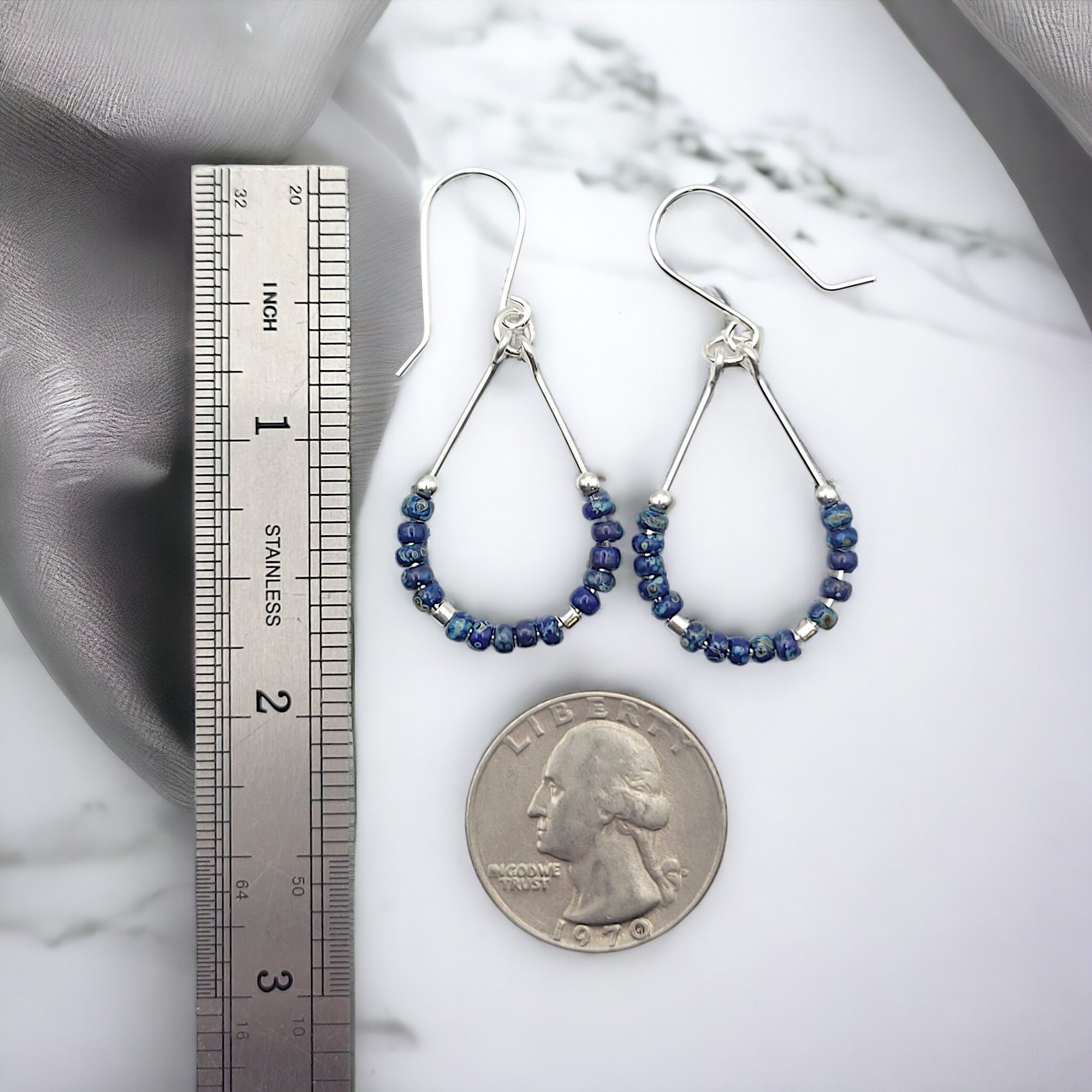 Lane - Silver & Denim Blue Earrings Earrings Bijou by SAM   