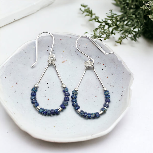Lane - Silver & Denim Blue Earrings Earrings Bijou by SAM   