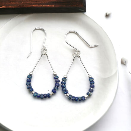 Lane - Silver & Denim Blue Earrings Earrings Bijou by SAM   