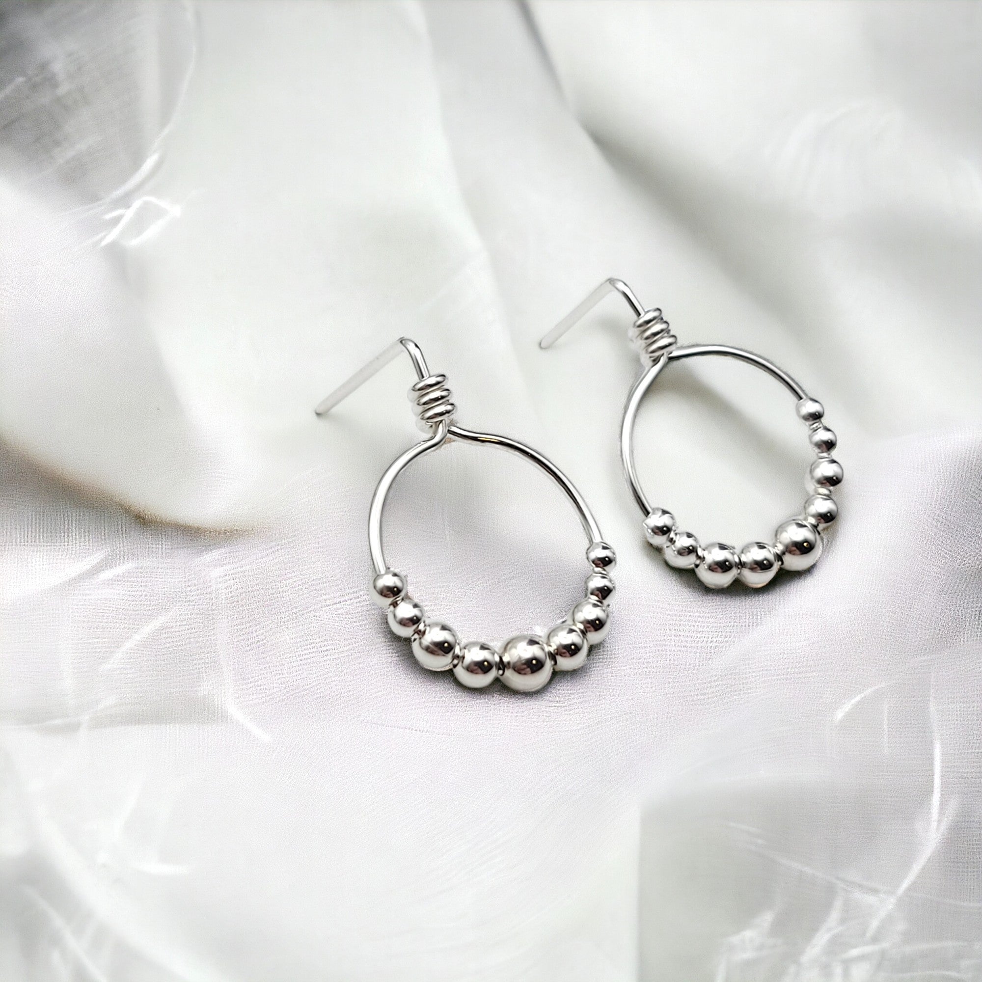 Aiden - Small Sterling Silver Hoop with Silver Beads Earrings Bijou by SAM   