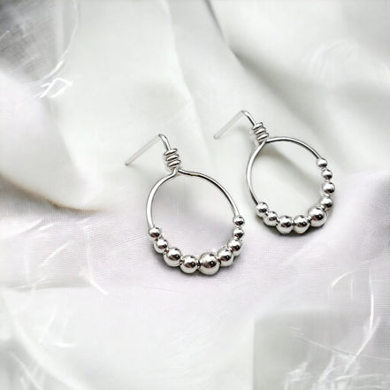 Aiden - Small Sterling Silver Hoop with Silver Beads Earrings Bijou by SAM   