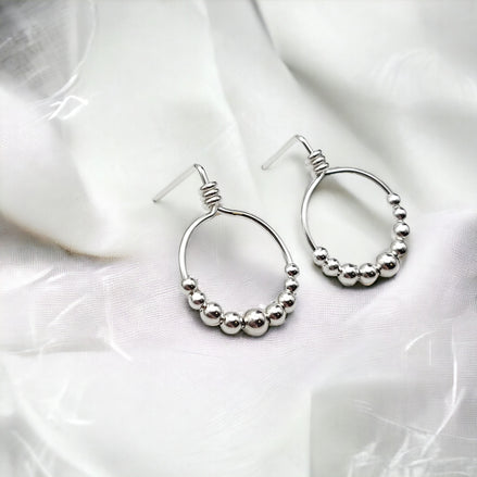 Aiden - Small Sterling Silver Hoop with Silver Beads Earrings Bijou by SAM   
