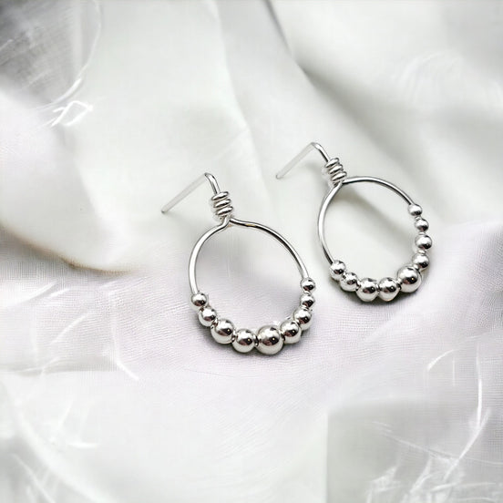Aiden - Small Sterling Silver Hoop with Silver Beads Earrings Bijou by SAM   