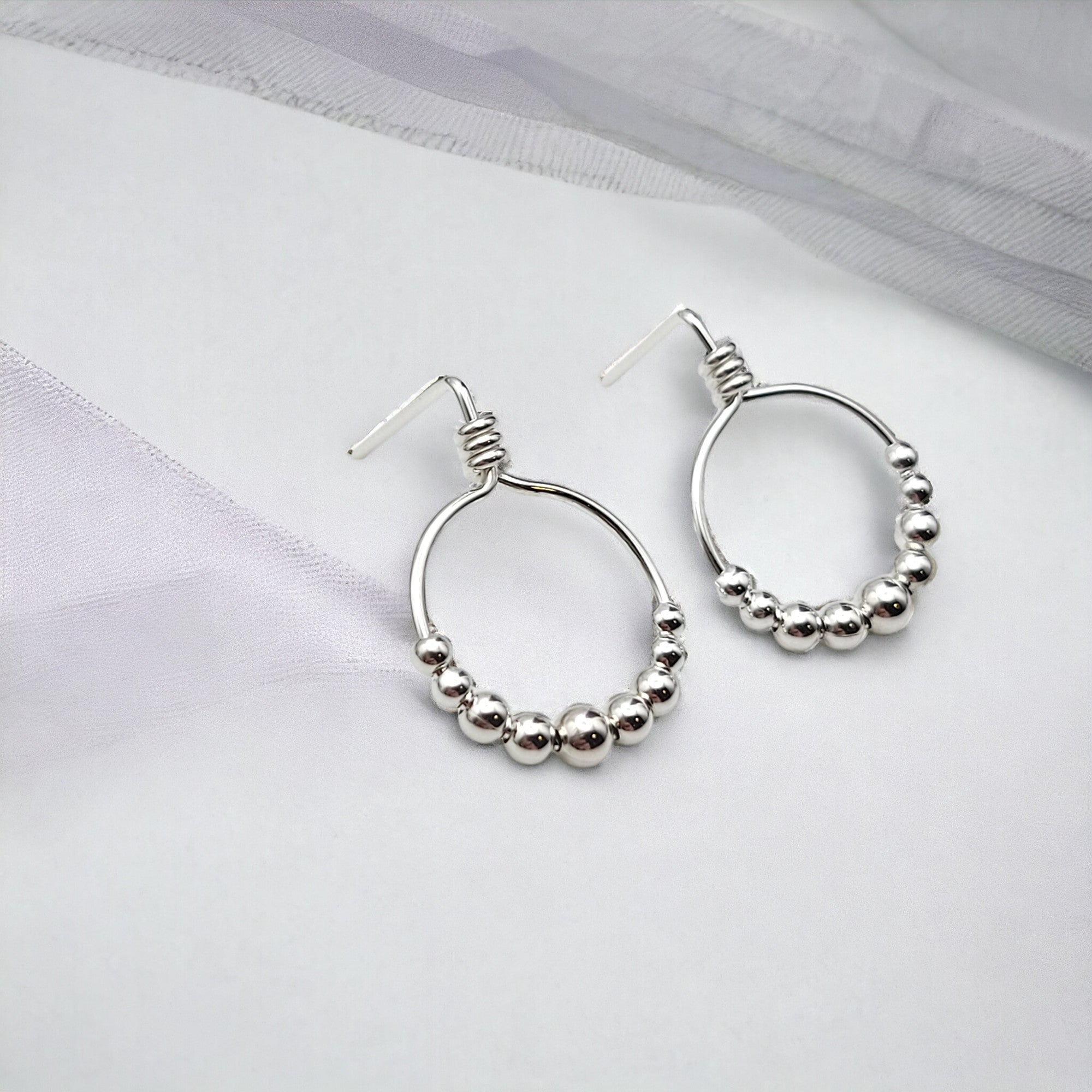 Aiden - Small Sterling Silver Hoop with Silver Beads Earrings Bijou by SAM   