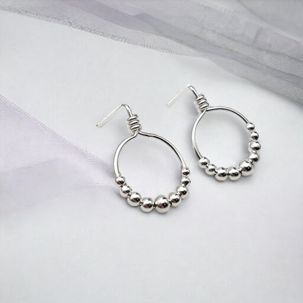 Aiden - Small Sterling Silver Hoop with Silver Beads Earrings Bijou by SAM   