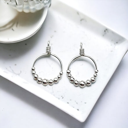 Aiden - Small Sterling Silver Hoop with Silver Beads Earrings Bijou by SAM   
