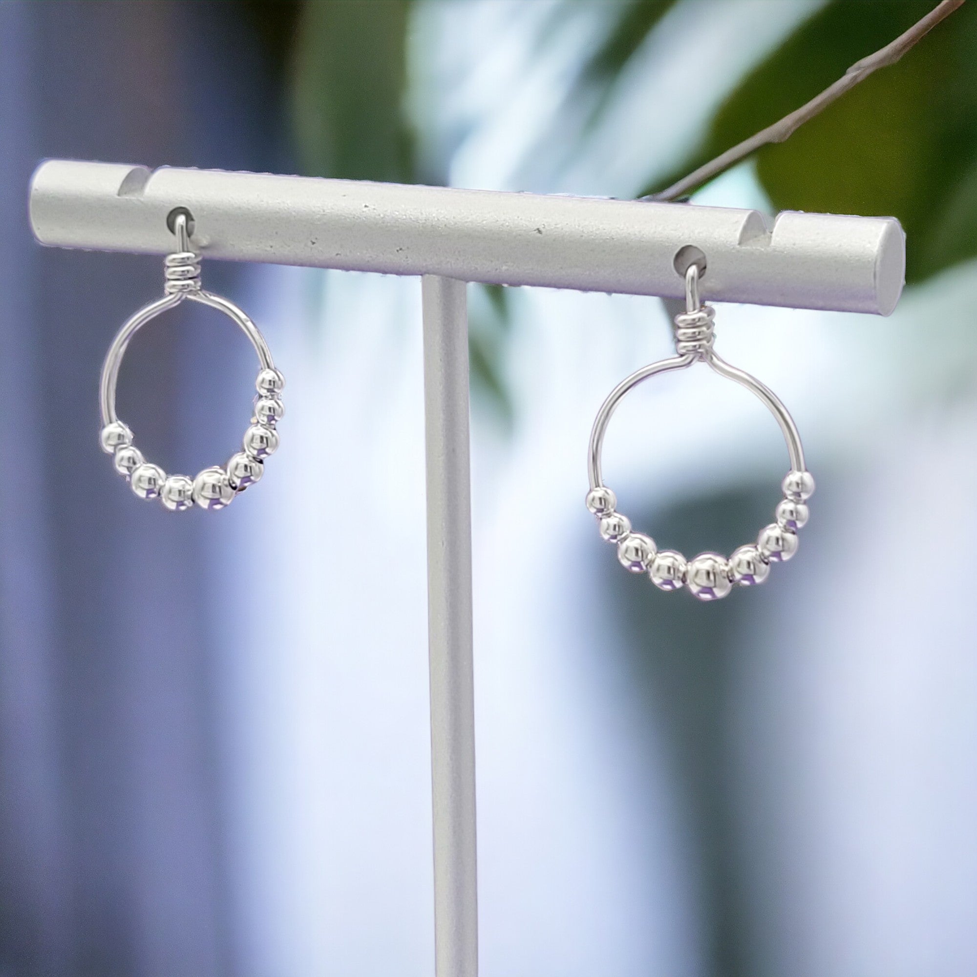 Aiden - Small Sterling Silver Hoop with Silver Beads Earrings Bijou by SAM   