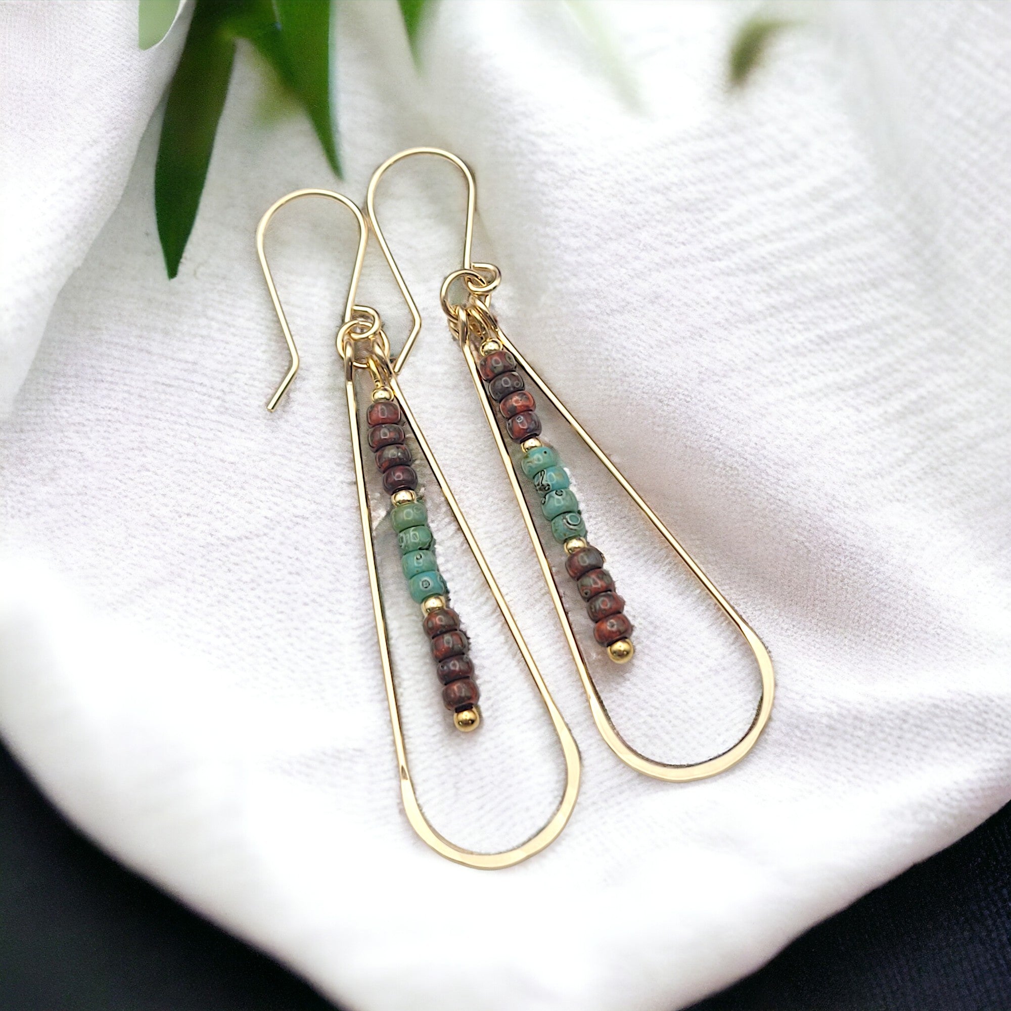 Harley -Gold, Green & Red Beads Earrings Bijou by SAM   