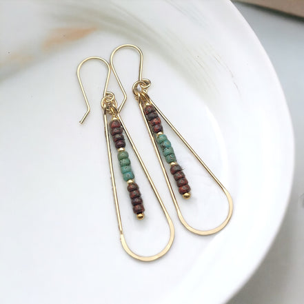 Harley -Gold, Green & Red Beads Earrings Bijou by SAM   