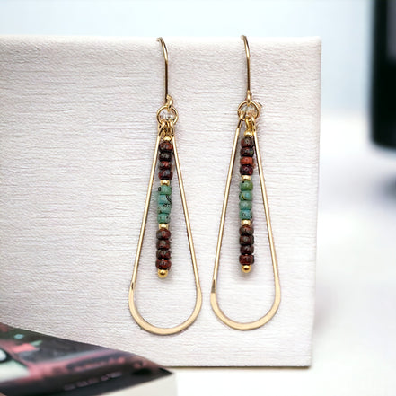 Harley -Gold, Green & Red Beads Earrings Bijou by SAM   