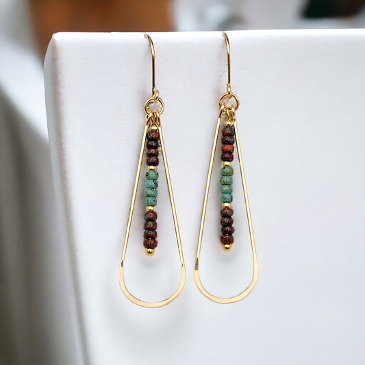 Harley -Gold, Green & Red Beads Earrings Bijou by SAM   