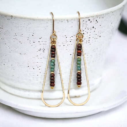Harley -Gold, Green & Red Beads Earrings Bijou by SAM   