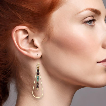 Harley -Gold, Green & Red Beads Earrings Bijou by SAM   