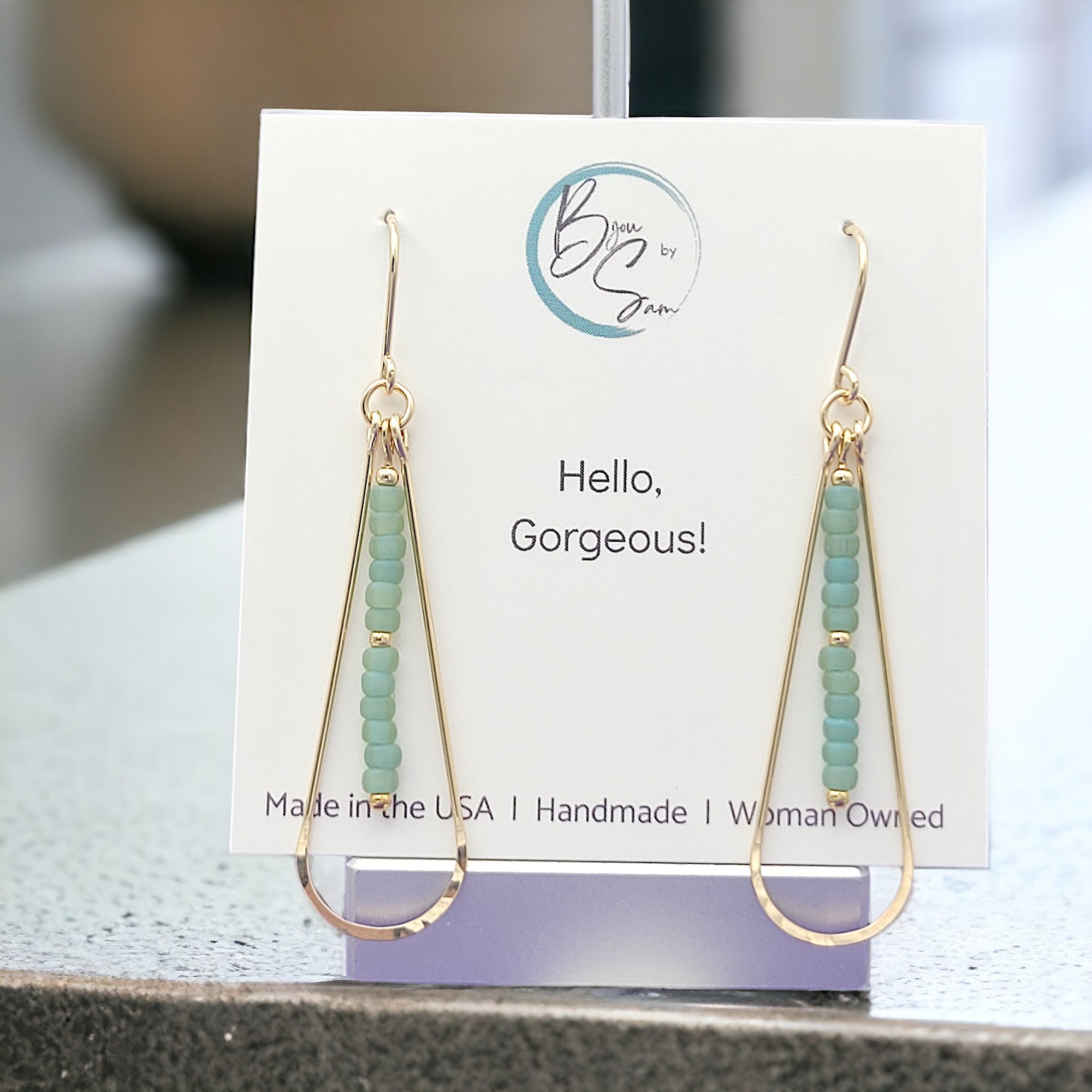 Harley - Gold & Sea Glass Hoops Earrings Bijou by SAM   