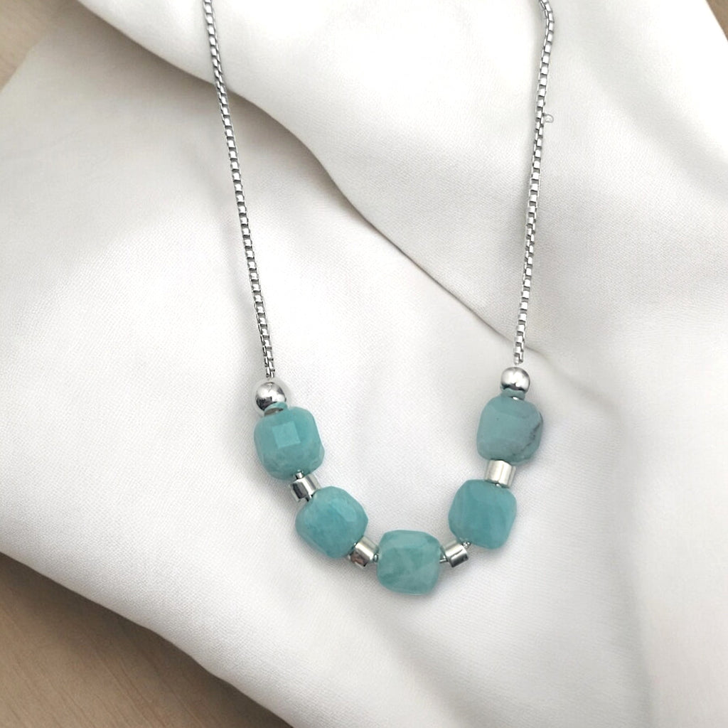 Cube - Silver & Amazonite Adjustable Necklace Necklace Bijou by SAM   