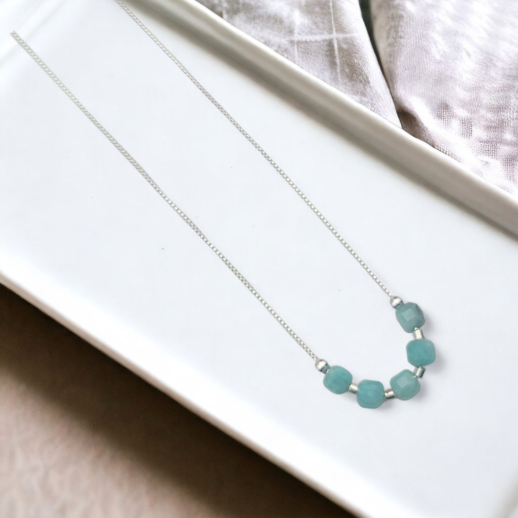 Cube - Silver & Amazonite Adjustable Necklace Necklace Bijou by SAM   