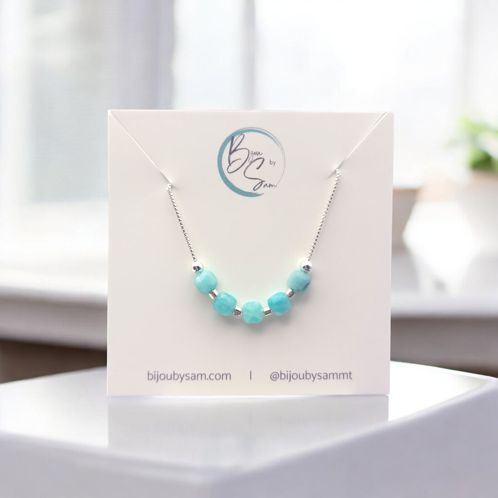 Cube - Silver & Amazonite Adjustable Necklace Necklace Bijou by SAM   