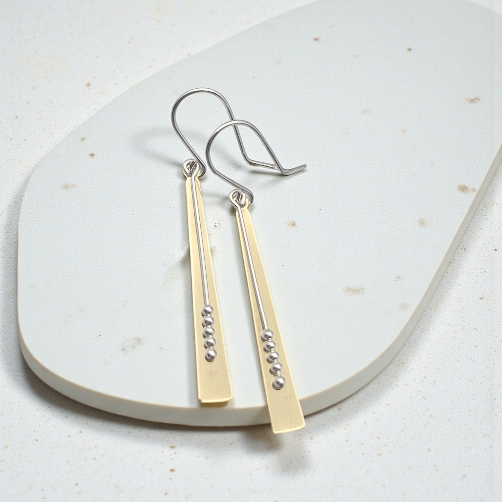 Long Gold & Sterling Silver Statement Earrings Earrings Bijou by SAM