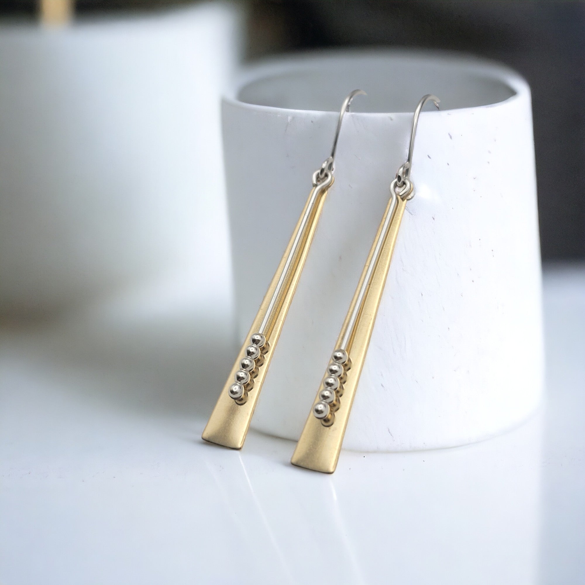 Long Gold & Sterling Silver Statement Earrings Earrings Bijou by SAM   
