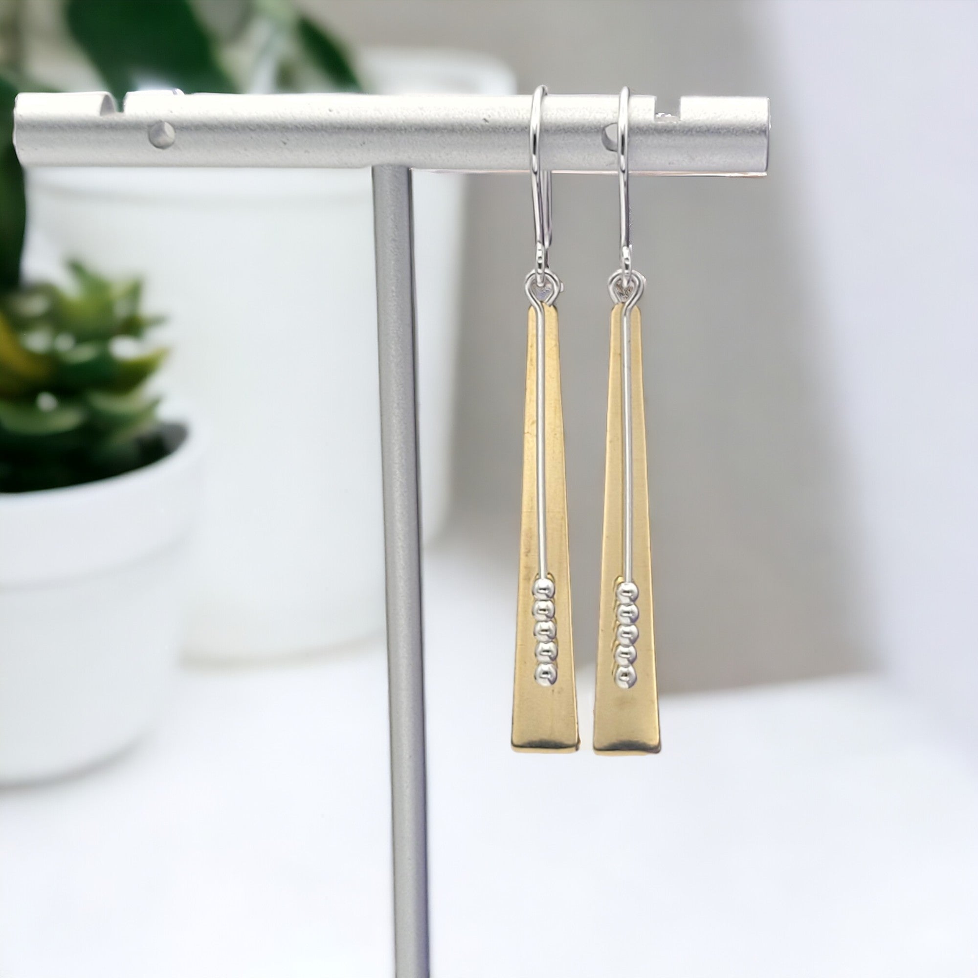 Long Gold & Sterling Silver Statement Earrings Earrings Bijou by SAM   