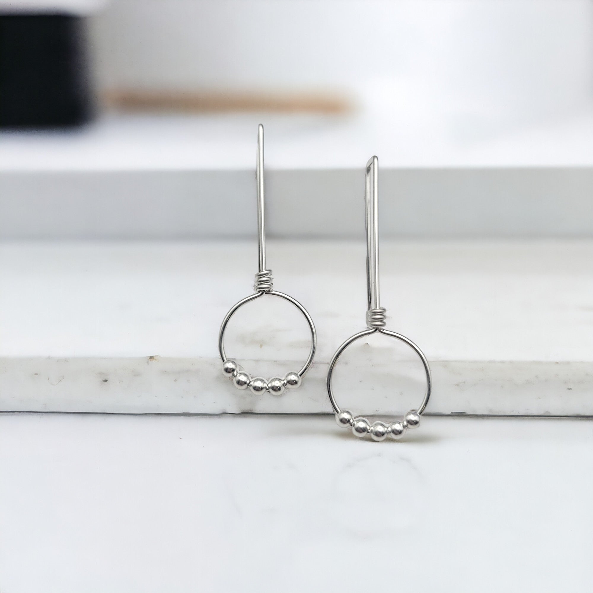 Sterling Silver Beaded Hoop Threaders Earrings Bijou by SAM   