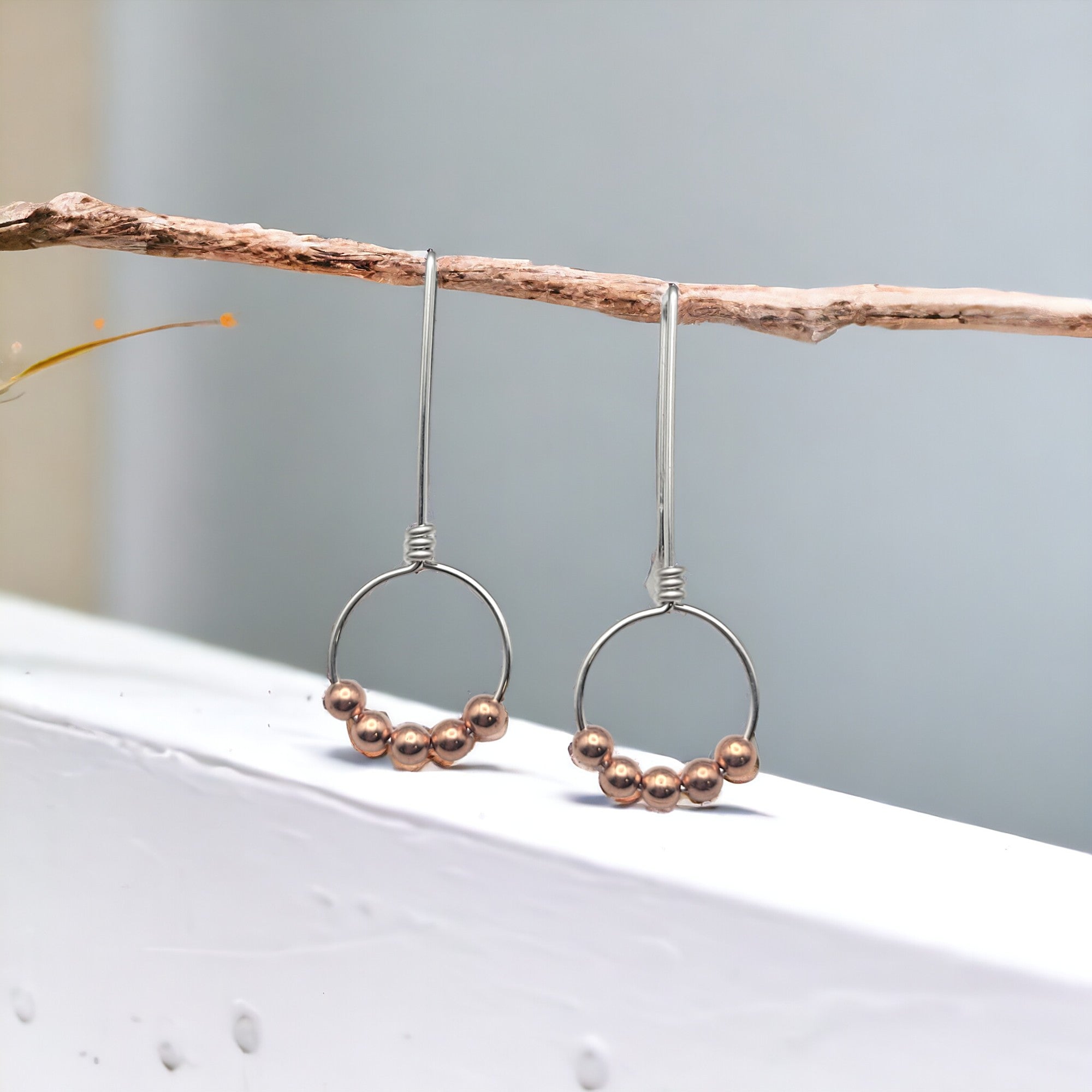 Sterling Silver & Copper Beaded Hoop Threaders Earrings Bijou by SAM   
