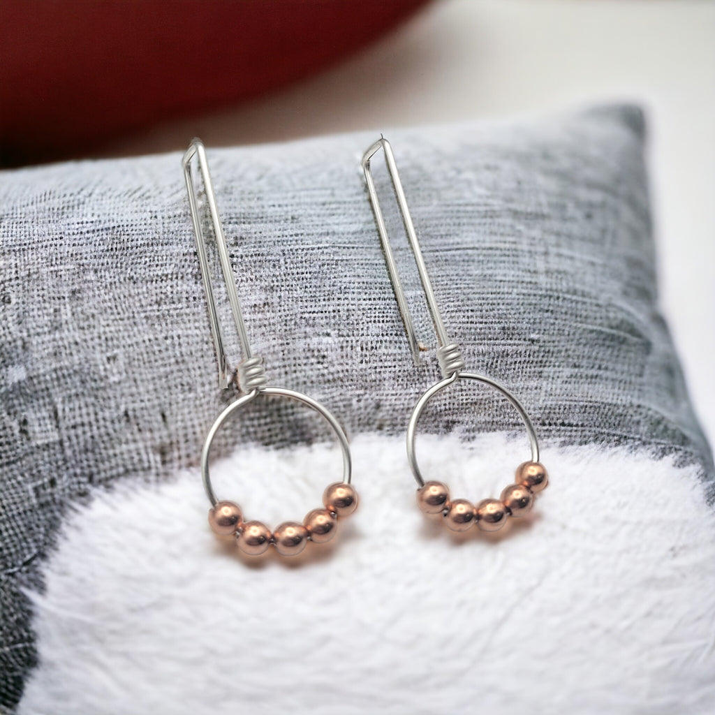 Sterling Silver & Copper Beaded Hoop Threaders Earrings Bijou by SAM   
