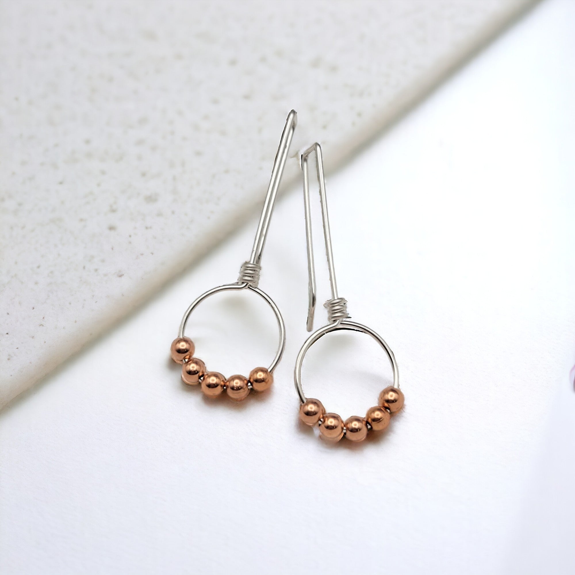 Sterling Silver & Copper Beaded Hoop Threaders Earrings Bijou by SAM   