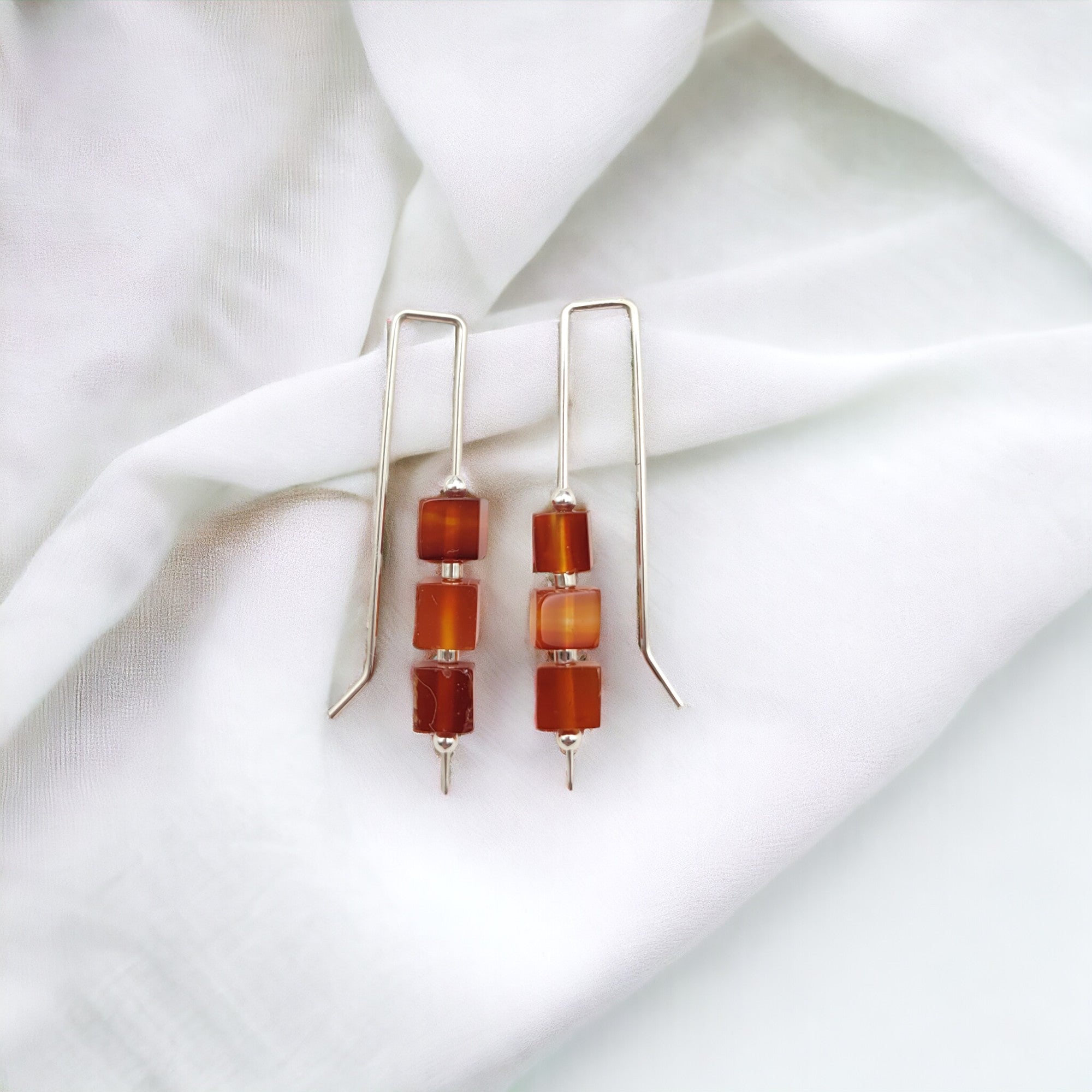 Silver Threaders with Carnelian Cubes Earrings Bijou by SAM   
