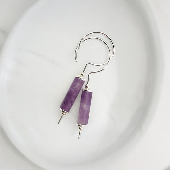 Mystique - Silver & Amethyst Hook Threaders Earrings Bijou by SAM   