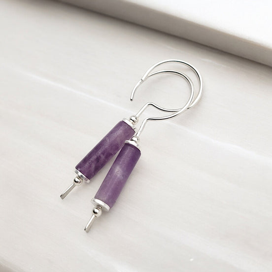 Mystique - Silver & Amethyst Hook Threaders Earrings Bijou by SAM   