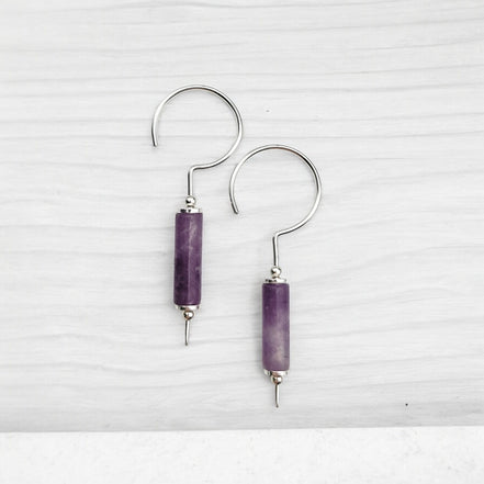 Mystique - Silver & Amethyst Hook Threaders Earrings Bijou by SAM   