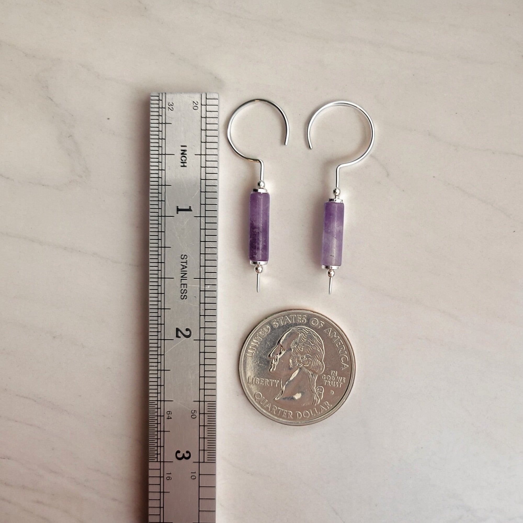 Mystique - Silver & Amethyst Hook Threaders Earrings Bijou by SAM   